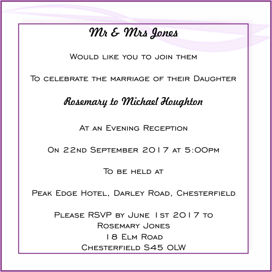 Informal wording for evening invitation from Bride's parents
